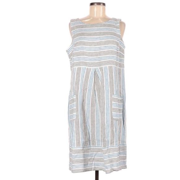 J.Jill Love Linen Striped Dress Coastal Grandmother Size Medium - Picture 2 of 4